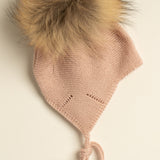 Gorro infantil premium lana merino rosa nude pompón natural