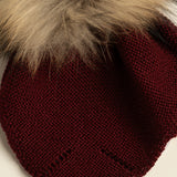 Gorro infantil premium lana merino granate pompón natural