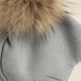 Gorro infantil premium lana merino azul pompón natural