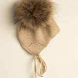 Gorro infantil premium lana merino beige pompón natural