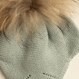 Gorro infantil premium lana merino verde pompón natural