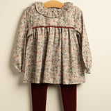 Vestido corto niña flores granate