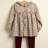 Vestido corto niña flores granate