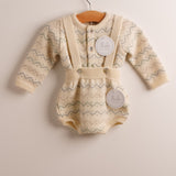 Chaqueta bebé punto greca pastel