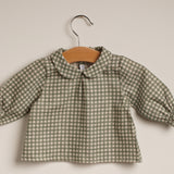 Blusa cuadros verdes cuello redondo