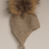 Gorro bebé beige pompón natural