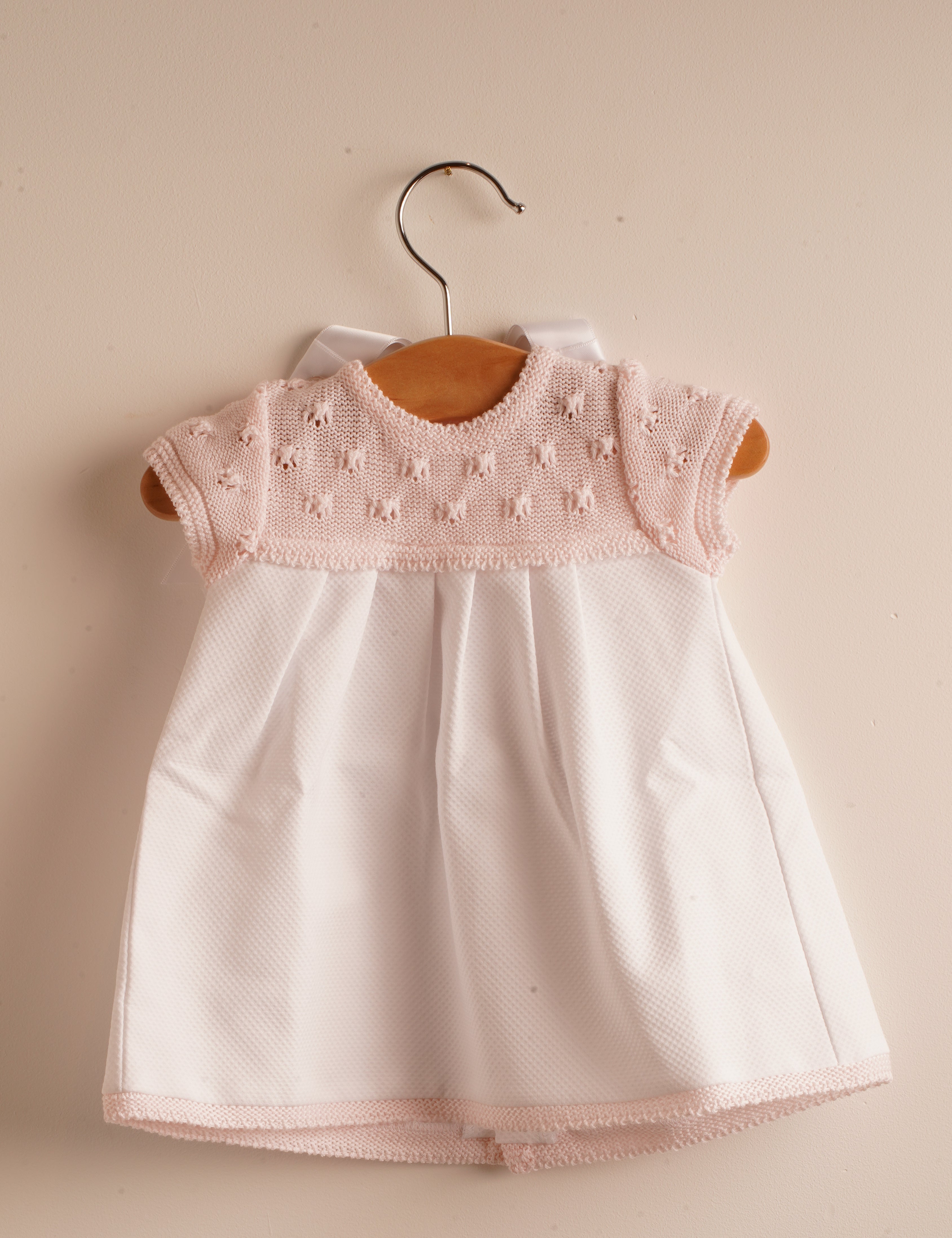 Vestido niña bebé piqué punto rosa - Main Image