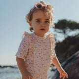 Bañador niña manga corta rosa flores Little Dutch