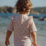 Bañador niña manga corta rosa flores Little Dutch