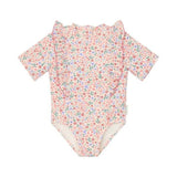 Bañador niña manga corta rosa flores Little Dutch