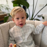 Camisa niño cuadros beige verde