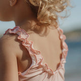 Bañador niña volante rosa conchitas Little Dutch